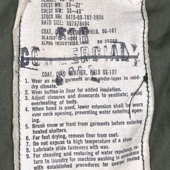 Vintage Alpha Industries Vietnam M65 Field Jacket Green Military OG-107 - Picture 2 of 5